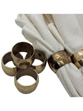 Vintage Brass Napkin Rings Set Of 6 Hammered India Table Decor Elegant Fancy